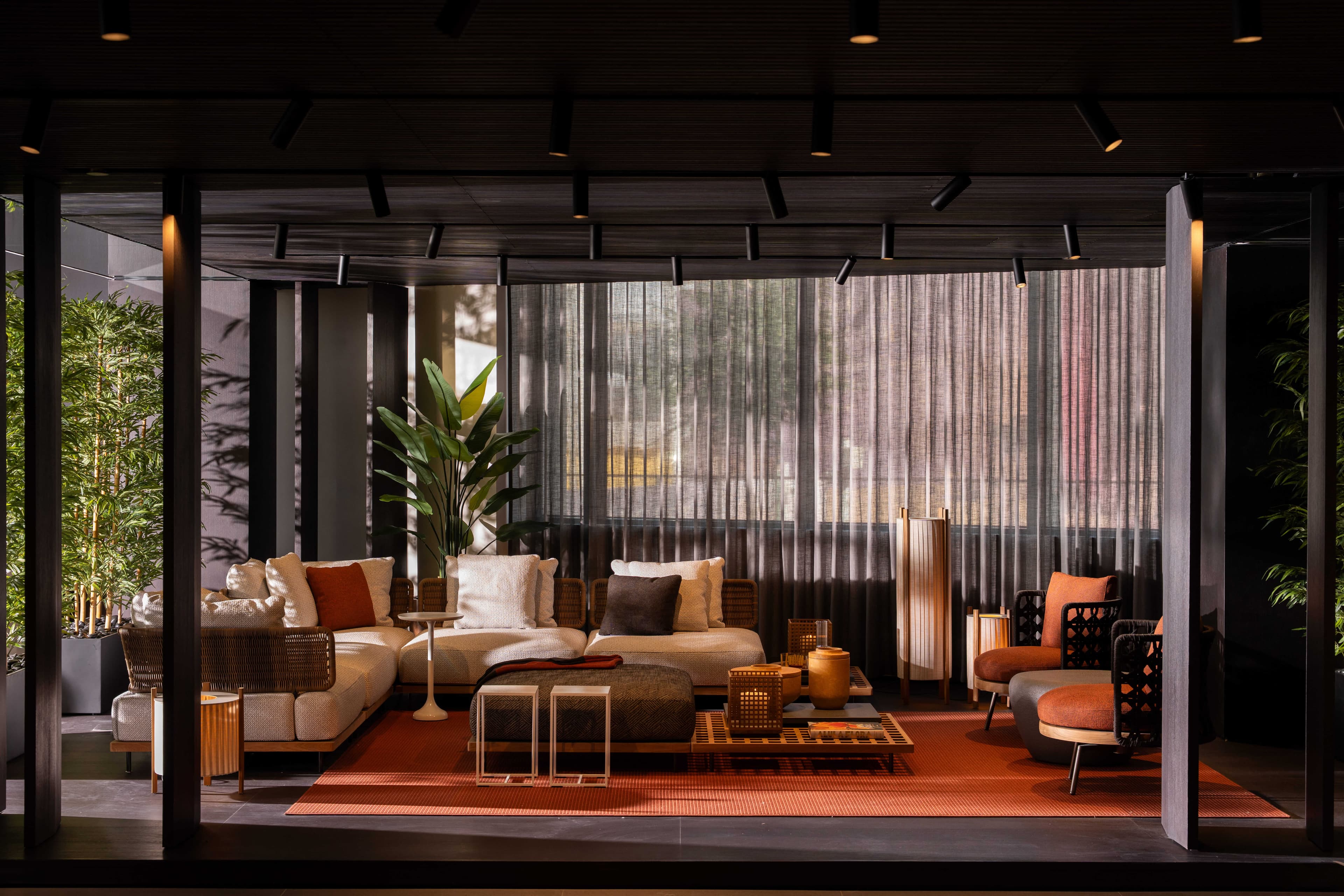 Minotti storefronts with modern architecture and luxury furniture displays